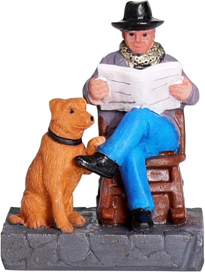 Christmas Village Accessories Ornaments Resin Christmas Village Sets Decoration for Xmas Festival Holiday (Reading with a Dog)