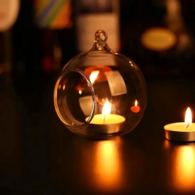 24pcs of Hanging Candle Holders, Glass LED Tealight Holders, Glass Globe Plant Terrariums, 2.36" Diameter Hanging Tealight Holder Terrariums for Wedding Party Tree Home Decorations