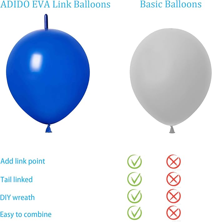 ADIDO EVA Link Balloons Blue 12 Inch Quick Latex Link Balloon 80 Pcs for Birthday, Halloween, Christmas, Party Festival Decorations