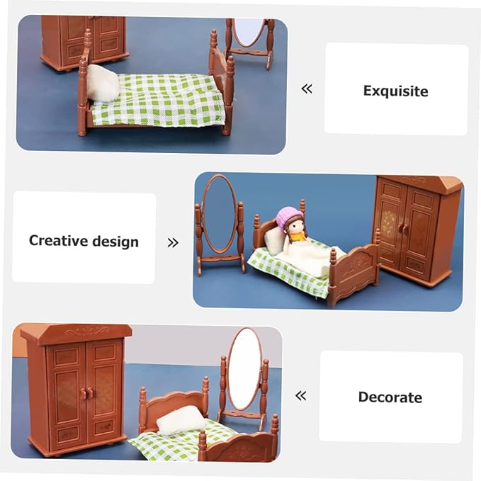 3Pcs Miniature Dollhouse Bedroom Realistic Furniture Accessories for Decorative House Decor for DIY Projects and Creative Play