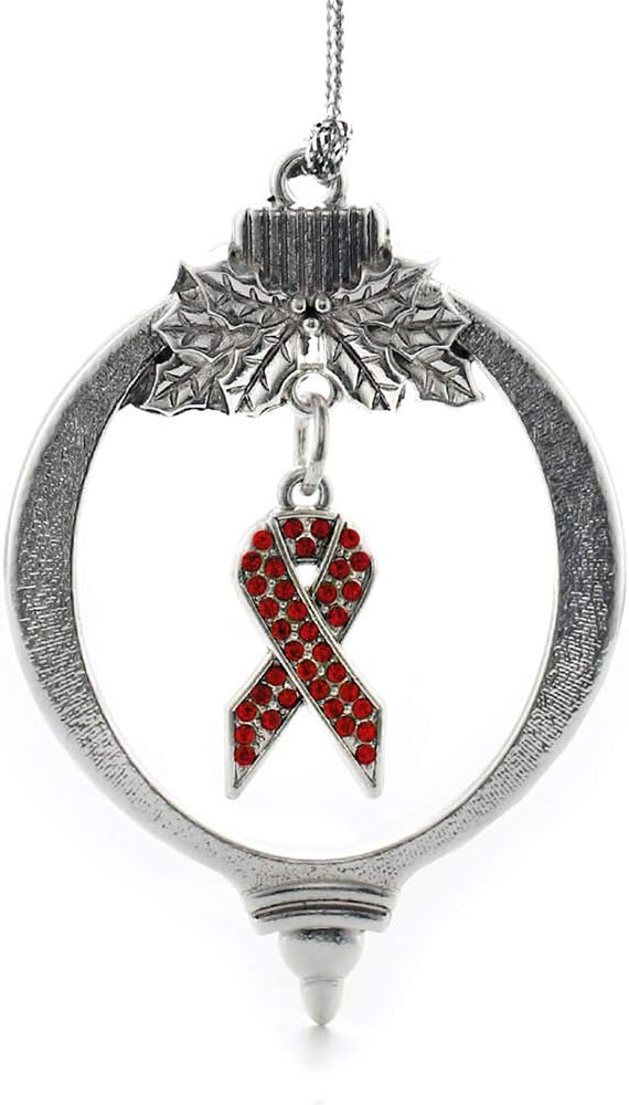 Inspired Silver - Red Ribbon - Silver Christmas Ornament - Unique Charm Christmas Tree Ornament - Holiday Hanging Decoration