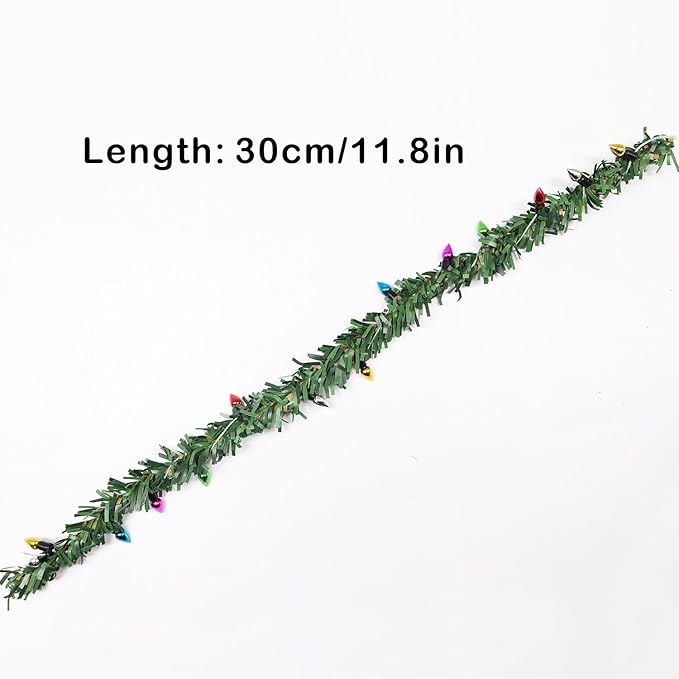 Miniature Christmas Garland, Christmas Lights, Miniature Christmas Tree Lights, Artificial Pine Wired Roping with Metallic Bulbs for Dollhouse, Fairy Garden, 11.8 inches Long (2PCS)