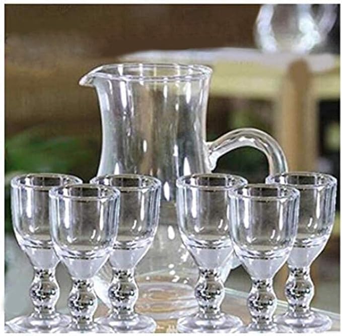 SHIHUALINE 300ml handle Cup with 15ml Cups Unique Mini Wine Shot Glasses Sake Spirits Cup Clear Alcohol Mini liquor Shot Glass Stem Drinking (Set of 6+1)