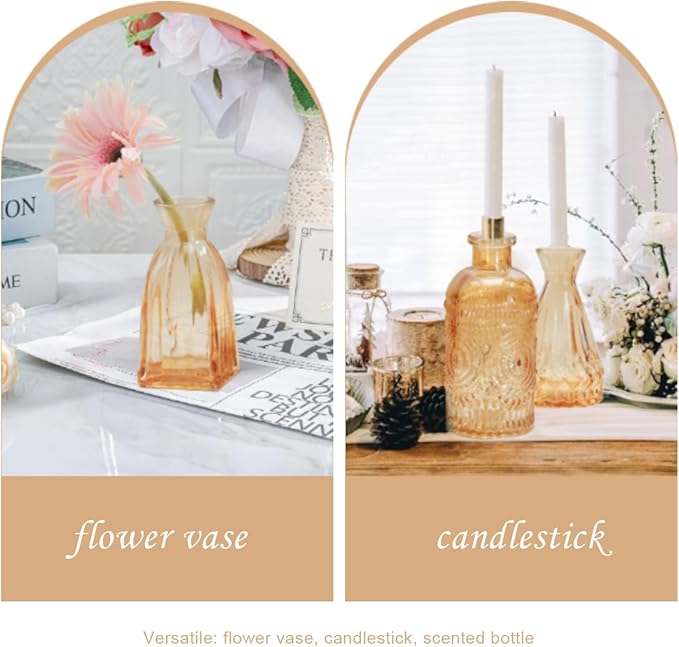 Amber Glass Bud Vases Set of 40, Mini Flower Vase for Centerpieces, Small Gold Bud Vases in Bulk for Wedding Decorations,Vintage Vase for Table, Home Décor,Party Decor, Anniversary