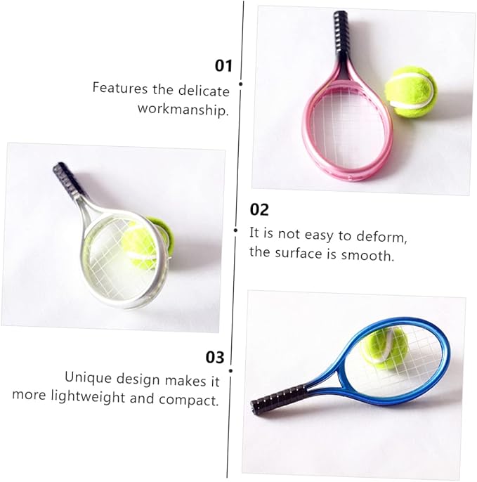 Kisangel DIY Mini House Decor Mini Tennis Racket and Ball Model Random Color Durable Lightweight Tennis