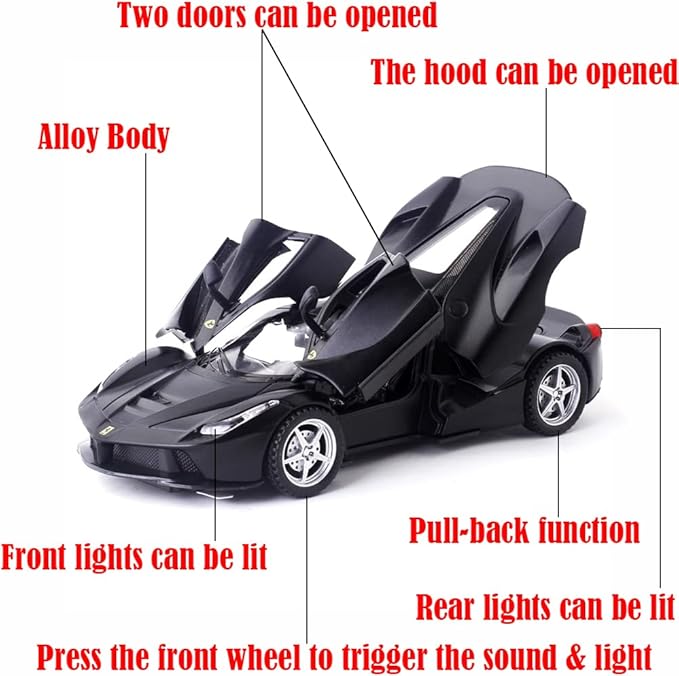 Alloy Collectible Black Race LaFer Pull Back Vehicles Diecast Cars Model with Lights and Sound