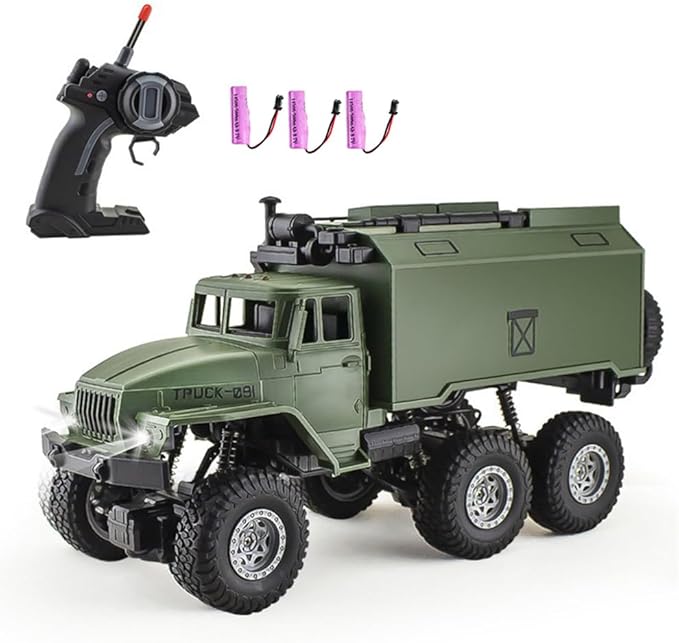 Remote Control Car, RC Military Truck 1:16 Scale Military Command Vehicle with LED Light 6WD Off-Road Crawler All Terrain Toy Car for Teen Adults