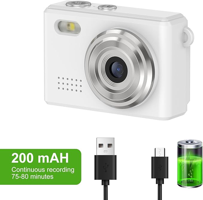 Tangxi Mini Keychain Digital Camera for Students, 1080P 12MP Small Camera Video Recorder, 6 Filters, 0.96 Inch LED Display for Travel Study Recording (White)