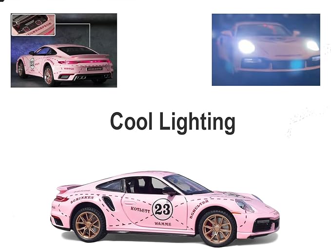 Toy Cars for Kids Age 3-8, Turbo S Alloy Diecast Model Car with Light & Sound, Toy Gifts with Display Base, Pull Back Sports RC Car Toys for Boys & Girls Pink