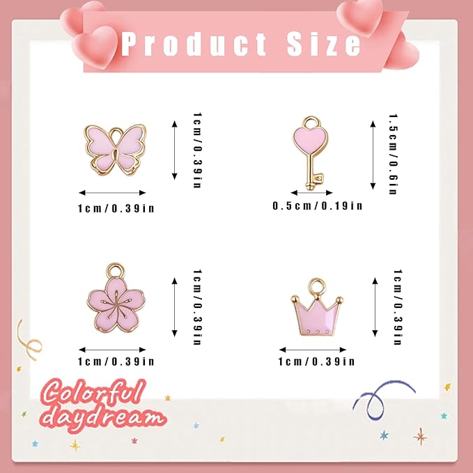 VPDSLABUBU Accessories for 3.9-6.7 Inch (10-17cm) Dolls,10 Pcs Accessories,Including 1 Pearl Necklace,7 Pink Collection Pendants, and 2 Spring Buckles,Meet Your DIY Needs(Pink Collection)