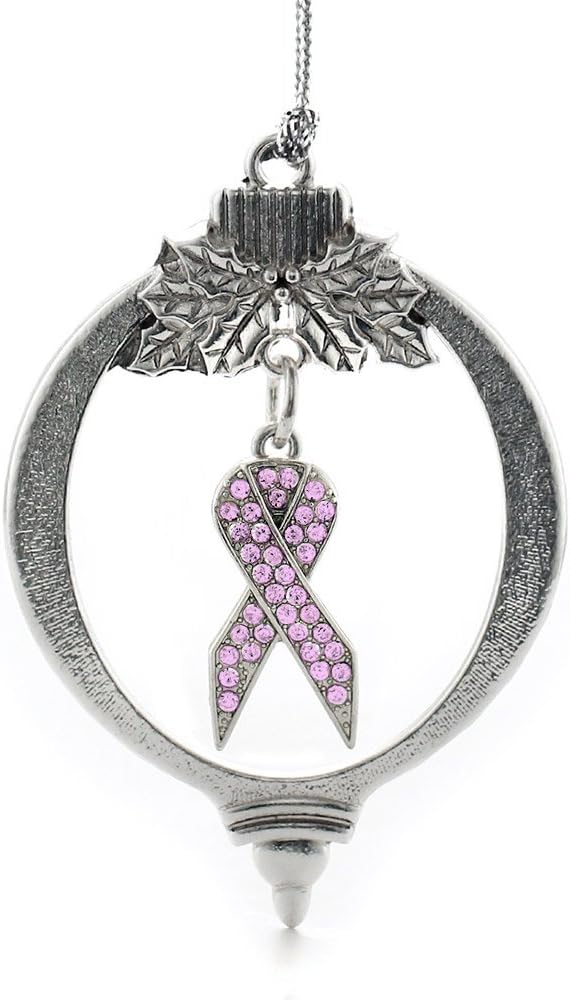 Inspired Silver - Purple Ribbon - Silver Christmas Ornament - Unique Charm Christmas Tree Ornament - Holiday Hanging Decoration