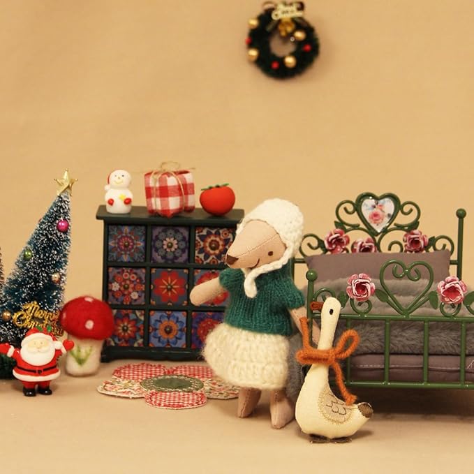 Miniature Dollhouse Cabinet 1:12 Scale Hand-Painted Wooden Vintage Farmhouse Chest of Drawers with Bohemian Persian Florals Christmas/Birthday Gift (Dark Brown)