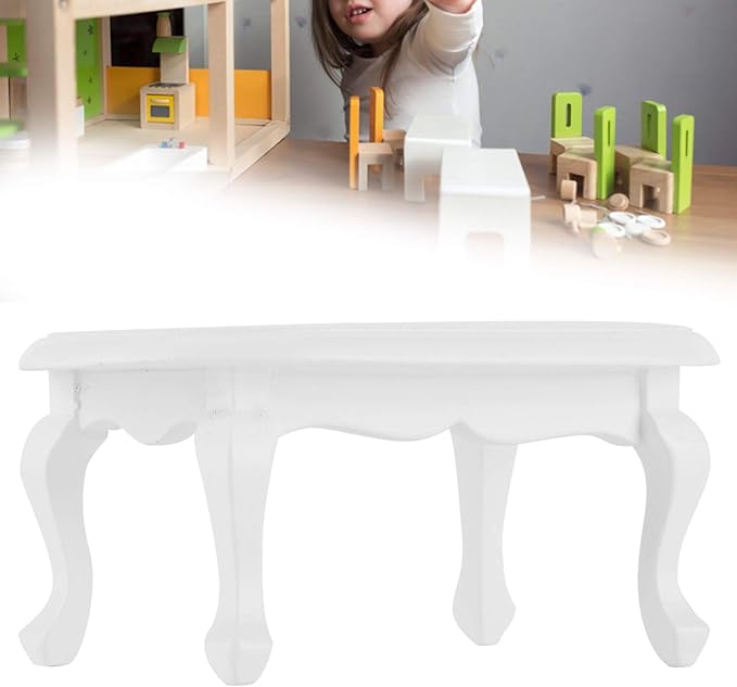 Miniature Furniture, 3.5x2.0x1.5in Miniature Table, White Wooden Doll Table Simulation Furniture Model for 1:12 Scale Dollhouse