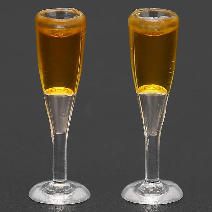 TOPINCN 2PCS Miniature Champagne Glasses, Dollhouse Miniatures Bar Wine Goblets, Wedding Party Scene Doll Drinkware Accessories, Model Playtime Cups Supplies for Cake Decoration (Pair of Champagne
