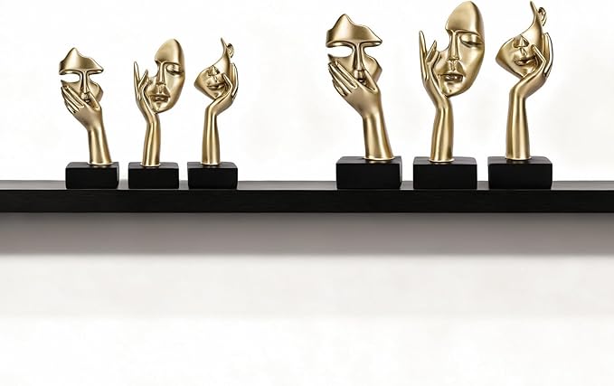 oliruim 3 Pcs Thinker Large Statue Set - Black Glod Art Abstract Home Accent Figurines for Living Room, Bedroom, Shelves, Office Desktop, Coffee Table Decor, Gift for Women (3 Pcs Black Glod, 9")