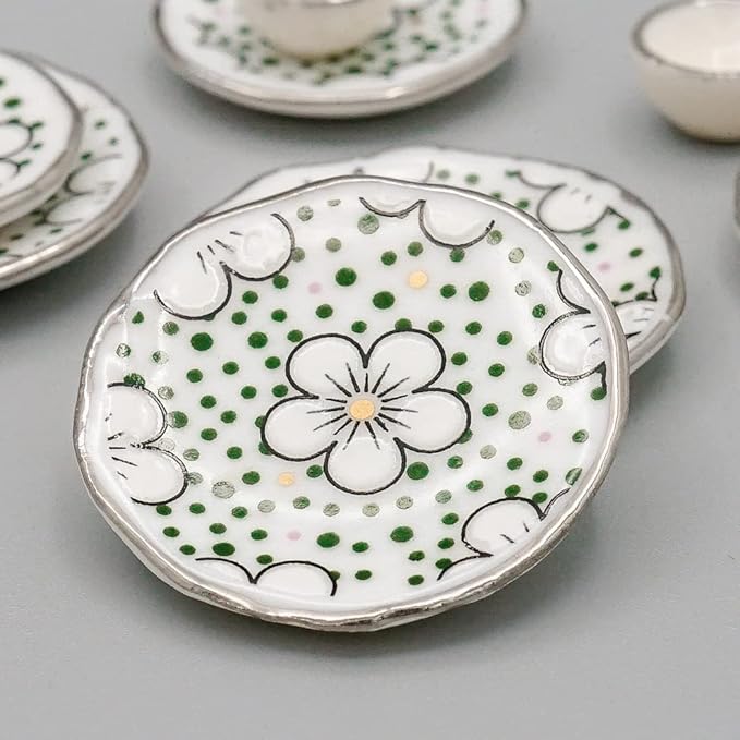 Odoria 1/12 Miniature Dish Dinnerware Set 17Pcs Dollhouse Decoration Accessories, Plum Blossom