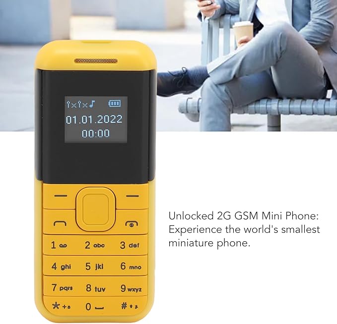 GOWENIC Small Mini Phone, 2G GSM Dual SIM Unlocked Smartphone, 0.66inch Screen 380mah Small Smartphone, Bluetooth Sound Player Basic Phone (Yellow)