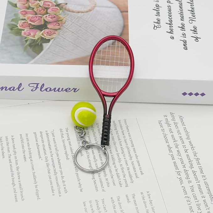 Moydolo Cute Mini Tennis Racket Keychain with Ball, Tennis Sport Lover Gifts Key Chain Ring