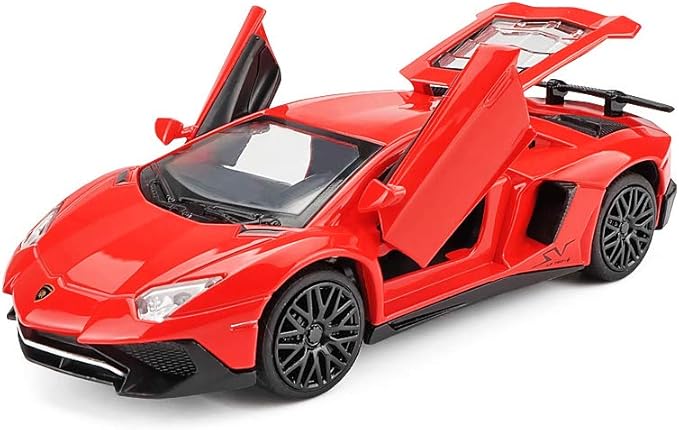 Toy Car Model Red Aventador Pull Back Vehicles Diecast with Light & Sound