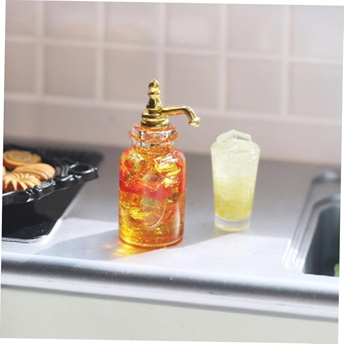 Generic Miniature Fruit Wine Drink Realistic Mini Glass Jar Beverage Bottles for Dollhouse Play Kitchen Accessories Reborn Doll Bottles Photography Props Micro Scene Decor