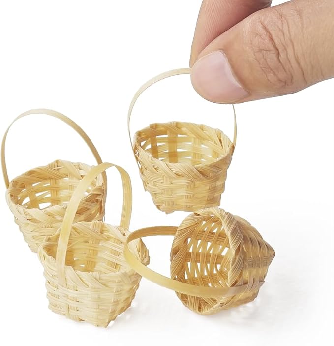 Odoria Dollhouse Wicker Basket Miniature: 1/12 Scale Woven Bamboo Baskets Empty Fairy Garden Picnic for Food Egg Flower Fruit Vegetable - Mini Farm Country Rustic Kitchen Props 4 Pcs