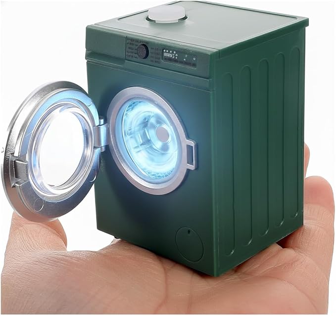 Mini Washing Machine Model - Real Rotating Drum Design, 1:12 Dollhouse Miniature Washing Machine Furniture Appliance Model Dollhouse Decoration Accessories (Green)