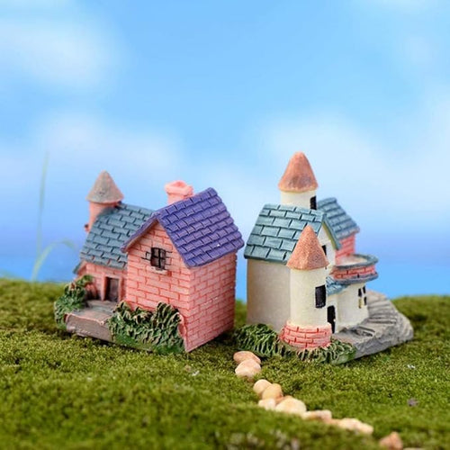 2 Pack Miniature Resin Fairy Castle Houses - DIY Mini Fairy Garden Ornaments for Dollhouse, Bonsai, and Micro Landscape | Fairy Tale House Figurines for Home, Yard, Desk,and Outdoor Garden Decorations