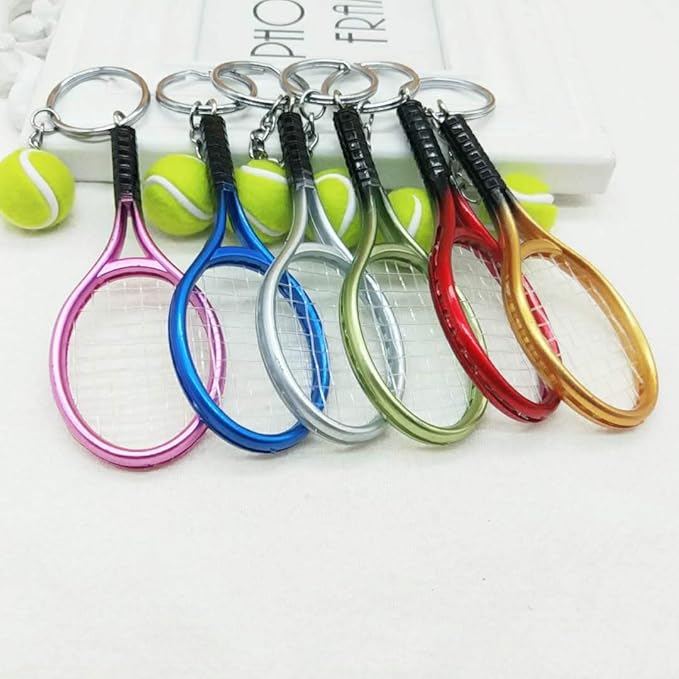 JINZHOUFZ Color Mini Tennis Racket with Ball Keychain Key Ring