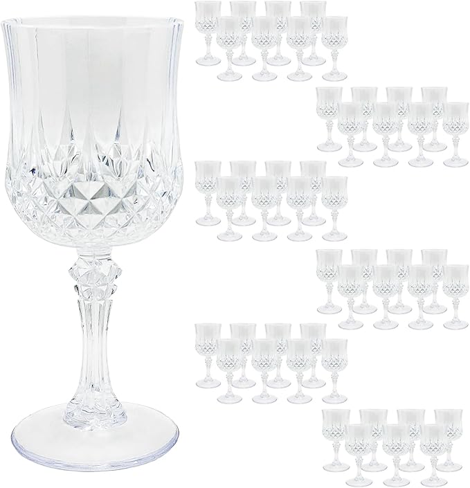 Veiuwa 48 PCS Plastic Wine Glasses Clear,Reusable Plastic Wine Glasses,White Goblet Glass,Durable and Sturdy Cups Can Be Used for Various Parties Such as Weddings!