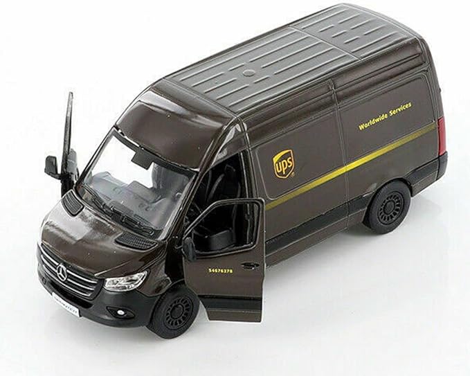 KiNSMART - Mercedes-Benz Sprinter UPS Edition Cargo Van, 1:48 O Scale Die Cast Metal Model Toy Van, Pull-Back Action