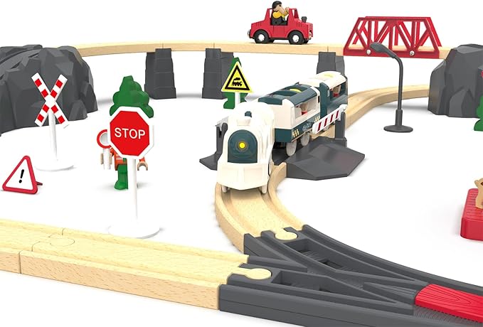 Battery Powered Train Set for Railway System, Electric Train Toys for Wooden Tracks, 3Pcs Motorized Locomotive Trains for Toddlers Compatible with Thomas & Friends, Brio, Chuggington