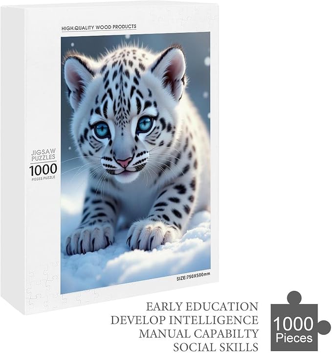 Jigsaw Puzzles for Adults 1000 Piece - Cute Snow Leopard Wooden Puzzle,Stress Relief Games,Funny Puzzles，Unique Gifts for Wall Art，Family Puzzle，Educational Games，Challenge Puzzles