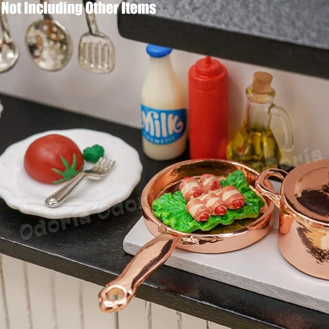 Odoria 1/12 Miniature Pots and Pans Dollhouse Cookware Accessories, Copper