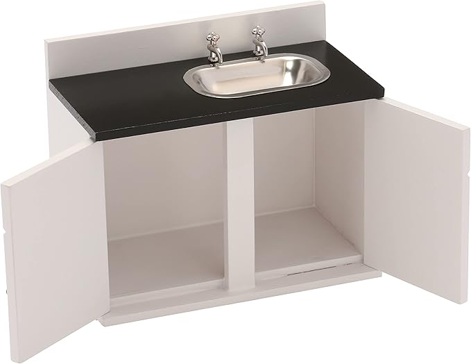 Dollhouse Kitchen Sink, Miniature Dolls House Cabinet, Countertop, White 1/12 Scale