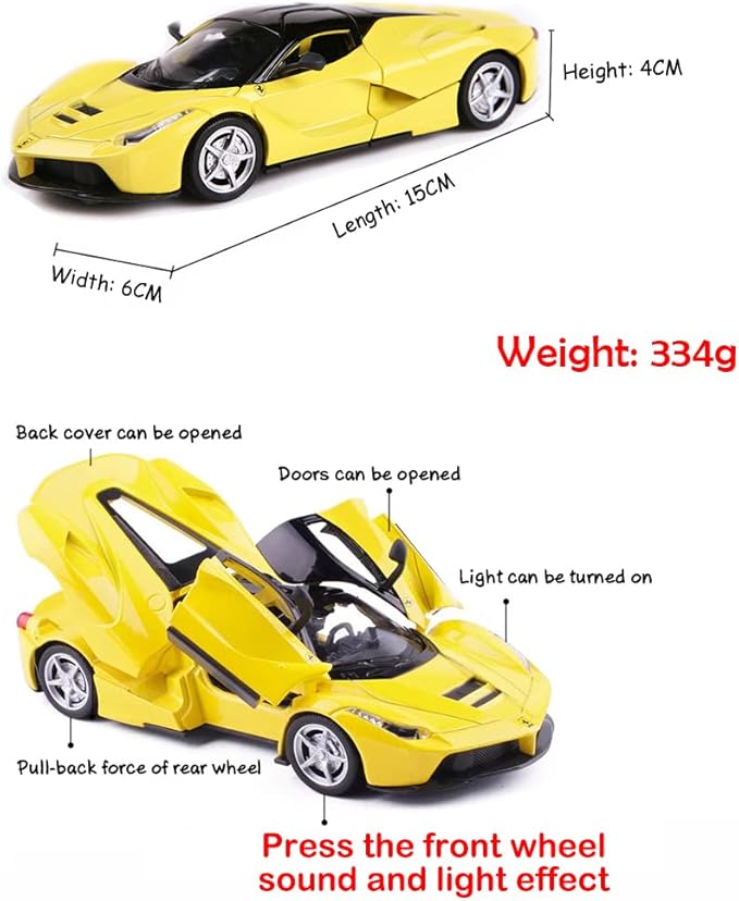 Alloy Collectible Yellow Race LaFer Pull Back Vehicles Diecast Cars Model with Lights and Sound