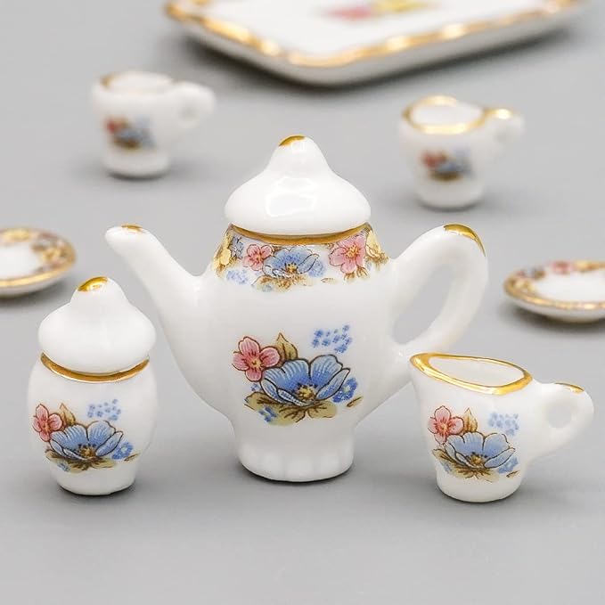 Odoria 1/12 Miniature Porcelain Tea Set 8Pcs Dollhouse Decoration Accessories