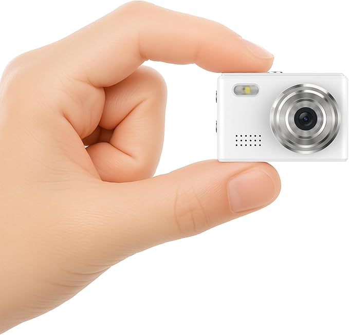 Dienspeak Mini Camera 1080P HD Video Recorder - Keychain Digital Camcorder with 64GB Card, 0.96" HD Display, Long Battery Life, Ultra-Portable Tiny Camera for Travel/Vlog/Night Shots, White