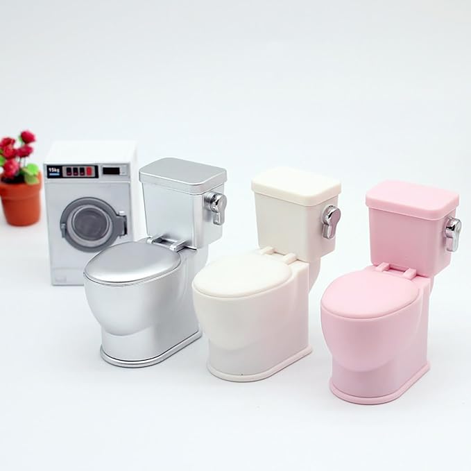 1/12 Dollhouse Simulated Flushing Toilet with Flushing Sound Dollhouse Bathroom Furniture Decoration Dolls House Accessories