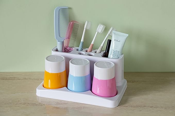 Aebeky Toothbrush Holder Kids Family Set for Bathroom Storage Organizer (Orange+Blue+Pink)