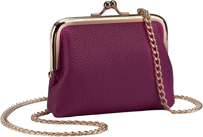 Cute Small Coin Purse & Credit Card Holder for Women Fashion Crossbody Chain Wallet Leather Coin Pouch Change Purse for Cash Key (Magenta)