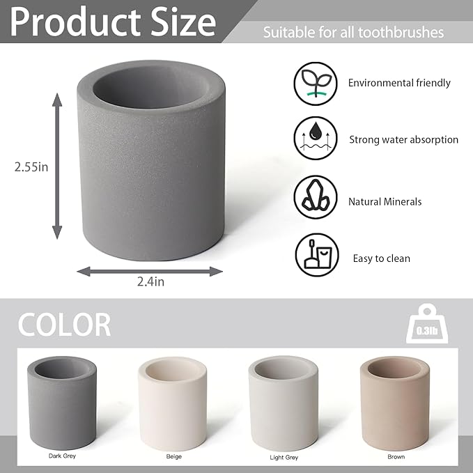 DiatZeno Mini Toothbrush Holders for Bathrooms - Diatomite Quick-Dry Organizer, Compact Portable Toothbrush Holder for Countertop, Shower & Travel Storage