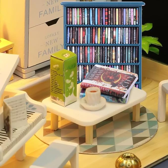 DIYDEC Mini Bookshelf with 180pcs Mini Books Miniature Blue Bookshelf Ornament Tiny Small Library Decor Shake Away Your Anxiety for Book Lovers Gift Home Room Office