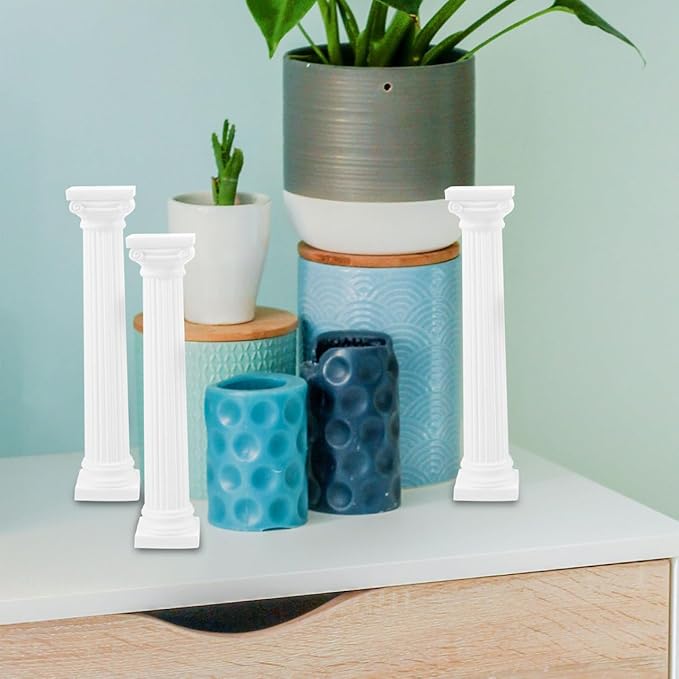 VICASKY Pillars Columns Pillar Column Greek Decoration Roman Decorative White Open Bookshelf Marble Plillars Garden Relief 6pcs Model Classic Table Decor Figure Architectural Sculpture Home DIY Crafts