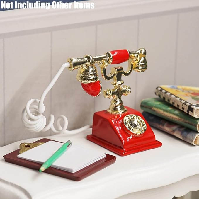 Odoria 1/12 Miniature Rotary Telephone Dollhouse Decoration Accessories, Red