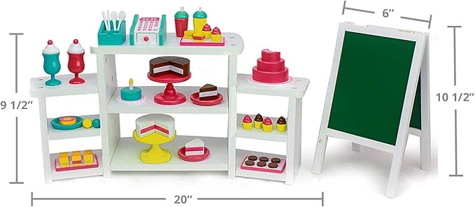 Playtime by Eimmie 18 Inch Doll Furniture Bakery Set - Wooden Playset with Baking Accessories, Fits American, Generation, My Life & Similar 14”-18” Dolls
