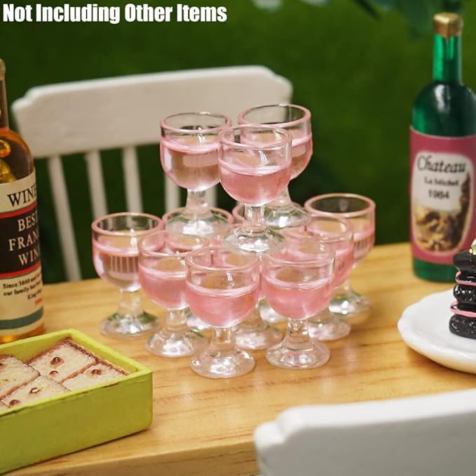 Odoria 1/12 Miniature Wine Glasses 12Pcs Dollhouse Decoration Accessories, Rose Wine