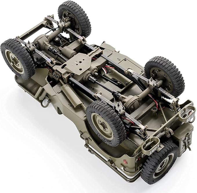 FMS Rochobby RC Car 112 1941 MB Scaler Willys Jeep Remote Control Crawler Military Truck 4x4 Offroad Vehicle with Transmitter Battery and Charger, Small, RC12001RTR Hunter Green