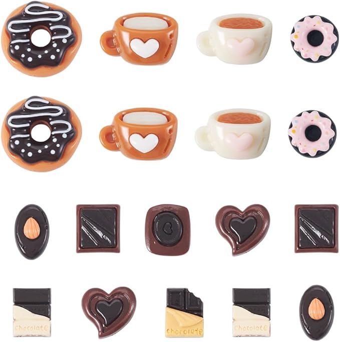 50Pcs Resin Imitation Food Decorations Coffee Cup Donut Chocolate Micro Landscape Dollhouse Decorations Imitation Food Drink Cabochons Ornaments Model Accessories