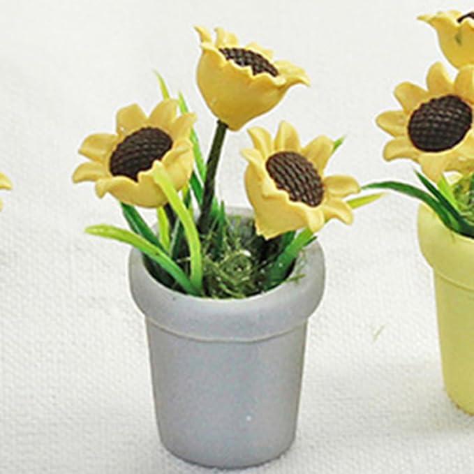LUOZZY 4 Pcs 1 12 Scale Dollhouse Miniature Potted Plants Mini Bonsai Sunflower Model for Mini Dollhouse Decorations