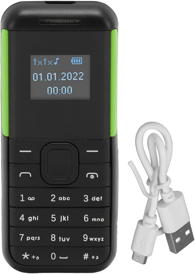 GOWENIC Small Mini Phone, 2G GSM Dual SIM Unlocked Smartphone, 0.66inch Screen 380mah Kids Small Smartphone, Bluetooth Sound Player Basic Phone (Black Green)